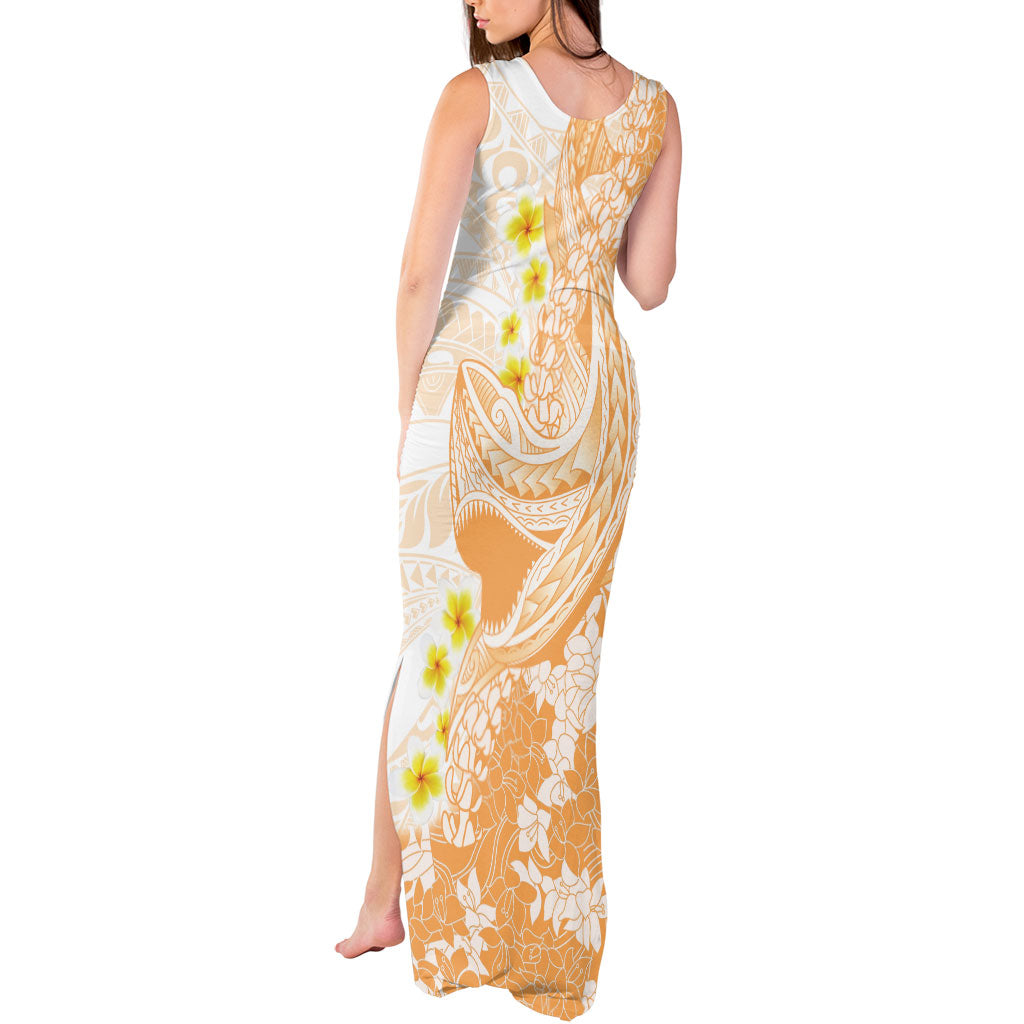 Orange Hawaii Shark Tattoo Tank Maxi Dress Puakenikeni Lei Plumeria Polynesian Pattern LT14 - Polynesian Pride