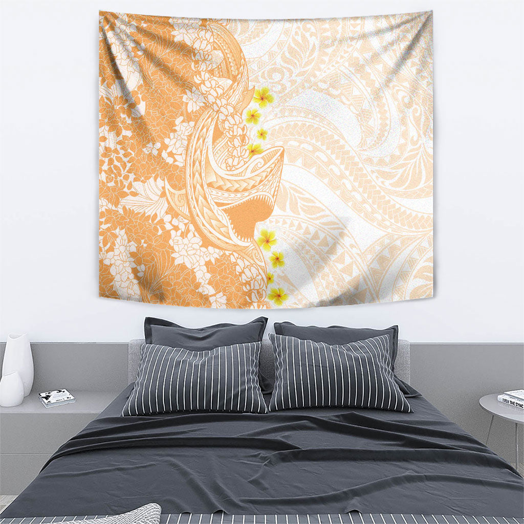 Orange Hawaii Shark Tattoo Tapestry Puakenikeni Lei Plumeria Polynesian Pattern LT14 - Polynesian Pride