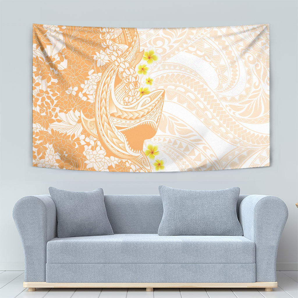 Orange Hawaii Shark Tattoo Tapestry Puakenikeni Lei Plumeria Polynesian Pattern LT14 - Polynesian Pride