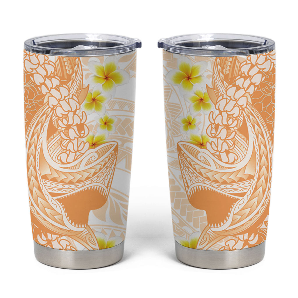 Orange Hawaii Shark Tattoo Tumbler Cup Puakenikeni Lei Plumeria Polynesian Pattern LT14 Orange - Polynesian Pride