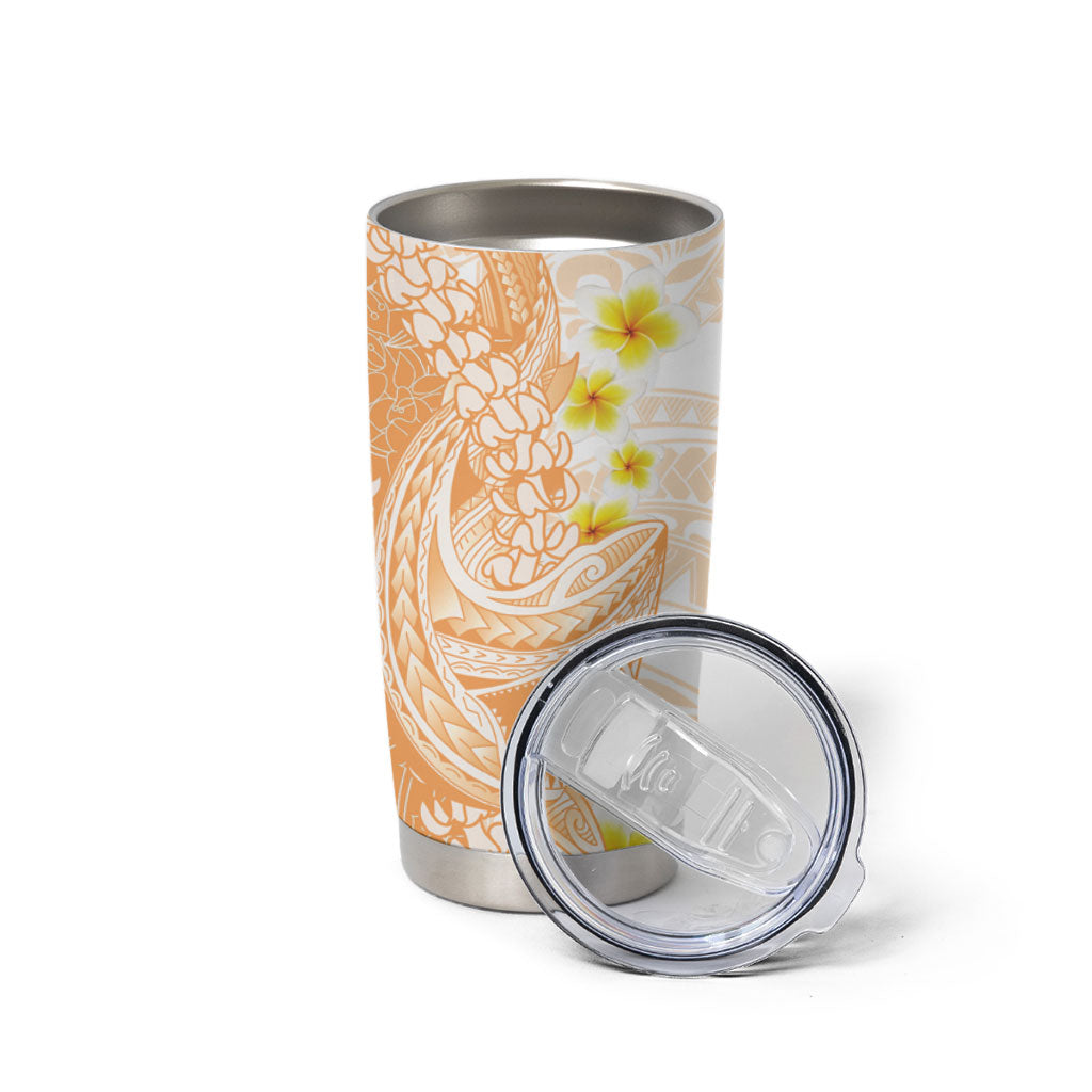 Orange Hawaii Shark Tattoo Tumbler Cup Puakenikeni Lei Plumeria Polynesian Pattern LT14 - Polynesian Pride