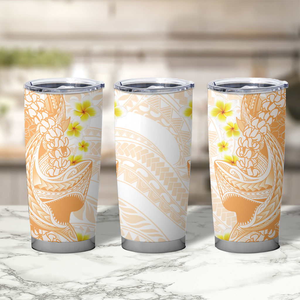 Orange Hawaii Shark Tattoo Tumbler Cup Puakenikeni Lei Plumeria Polynesian Pattern LT14 - Polynesian Pride