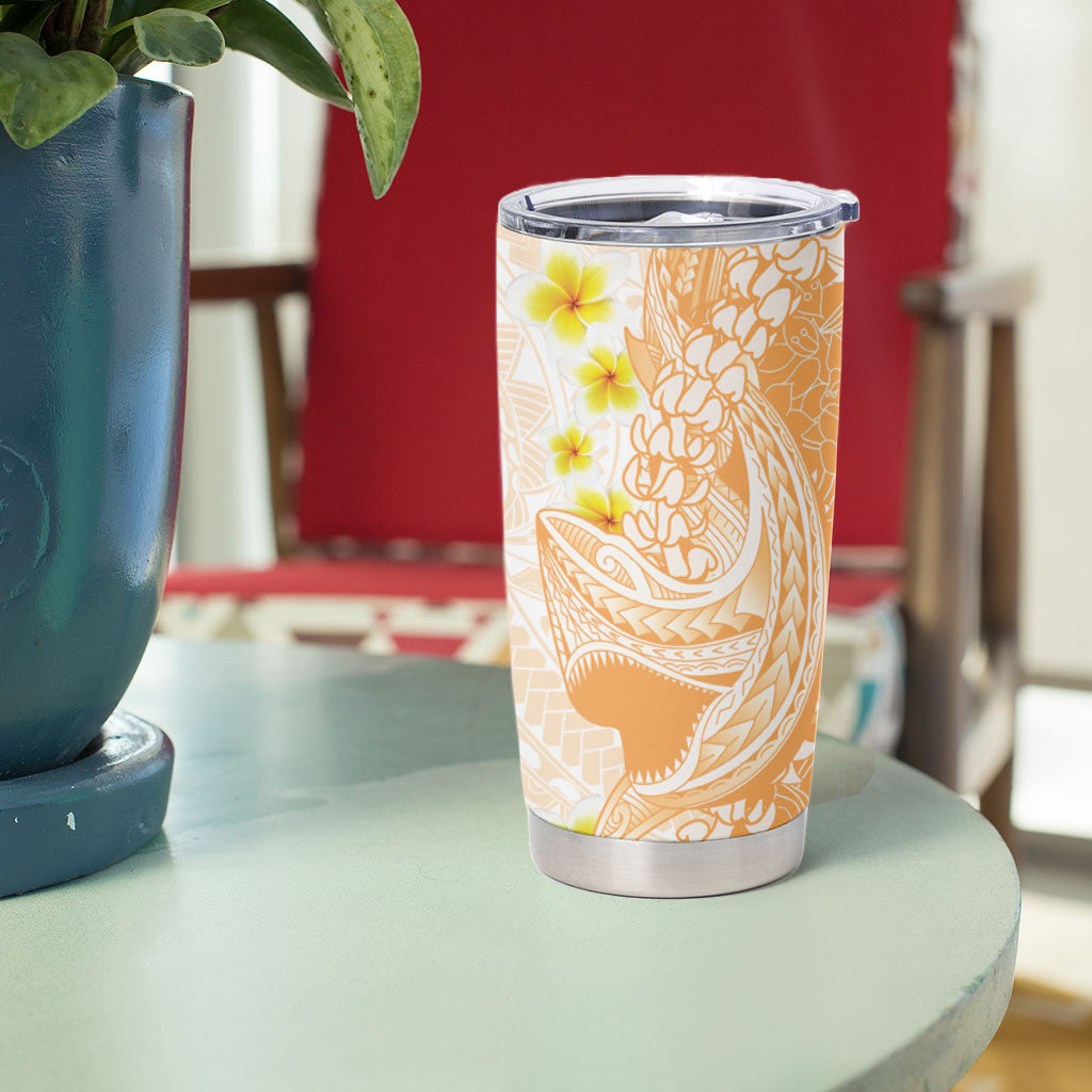 Orange Hawaii Shark Tattoo Tumbler Cup Puakenikeni Lei Plumeria Polynesian Pattern LT14 - Polynesian Pride