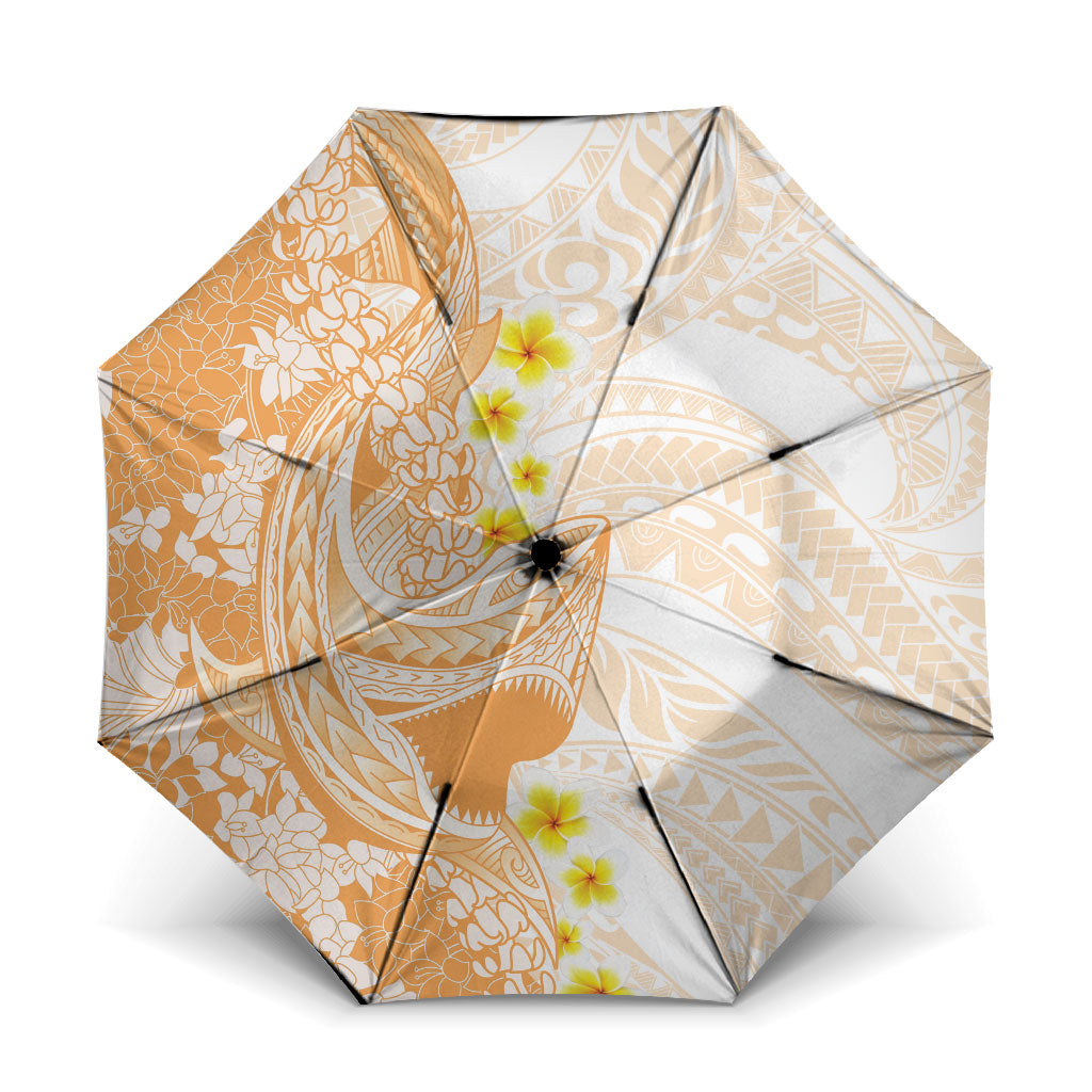 Orange Hawaii Shark Tattoo Umbrella Puakenikeni Lei Plumeria Polynesian Pattern LT14 One Size Folded 11.42 inch Opened Diameter 37.4 inch Orange - Polynesian Pride
