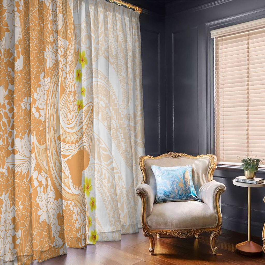 Orange Hawaii Shark Tattoo Window Curtain Puakenikeni Lei Plumeria Polynesian Pattern LT14 - Polynesian Pride