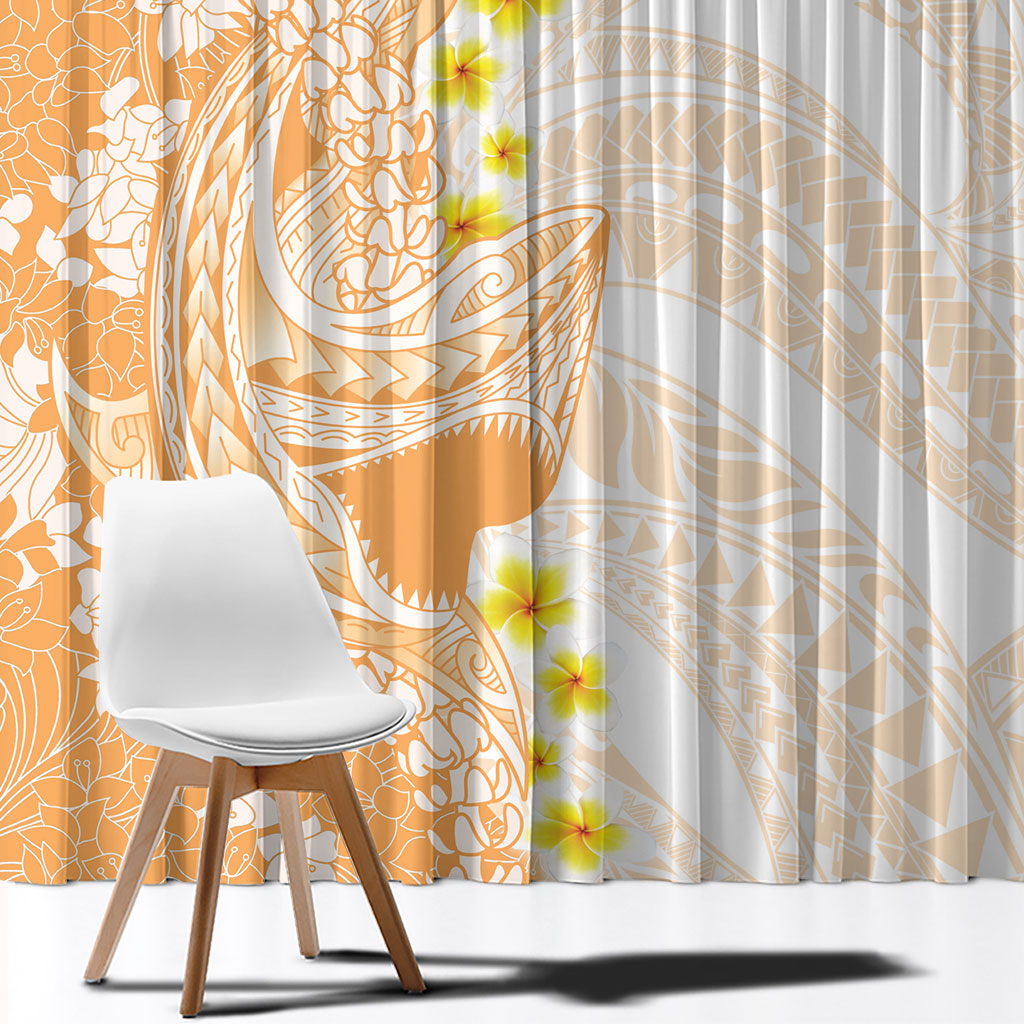 Orange Hawaii Shark Tattoo Window Curtain Puakenikeni Lei Plumeria Polynesian Pattern LT14 - Polynesian Pride