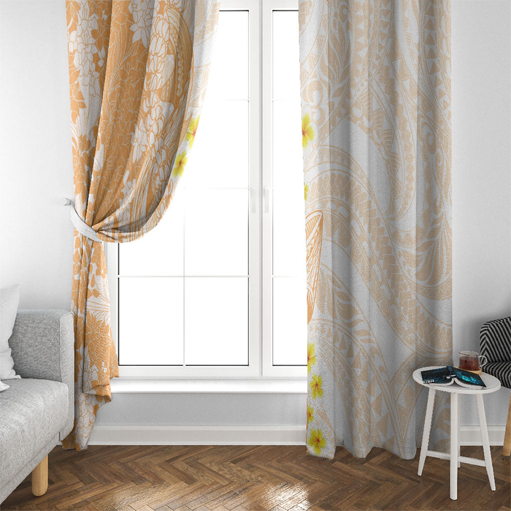 Orange Hawaii Shark Tattoo Window Curtain Puakenikeni Lei Plumeria Polynesian Pattern LT14 - Polynesian Pride