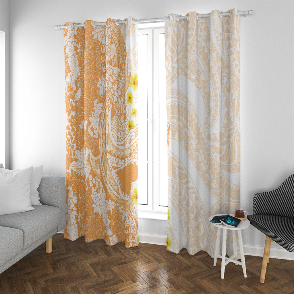 Orange Hawaii Shark Tattoo Window Curtain Puakenikeni Lei Plumeria Polynesian Pattern LT14 With Grommets Orange - Polynesian Pride