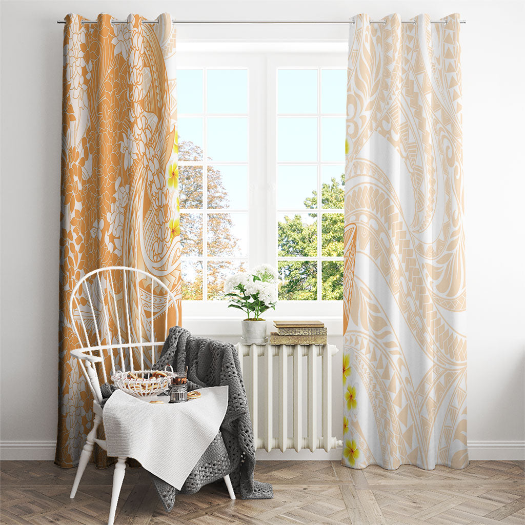 Orange Hawaii Shark Tattoo Window Curtain Puakenikeni Lei Plumeria Polynesian Pattern LT14 - Polynesian Pride