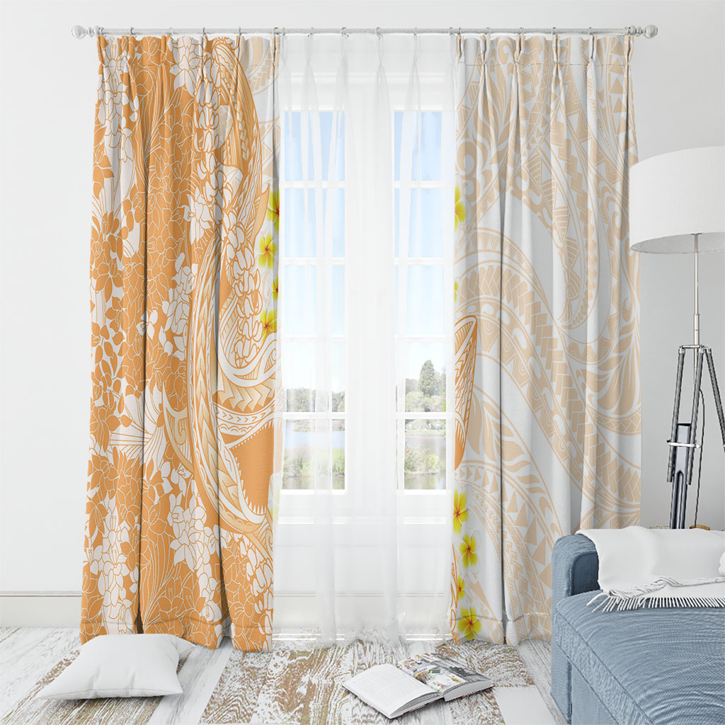 Orange Hawaii Shark Tattoo Window Curtain Puakenikeni Lei Plumeria Polynesian Pattern LT14 - Polynesian Pride