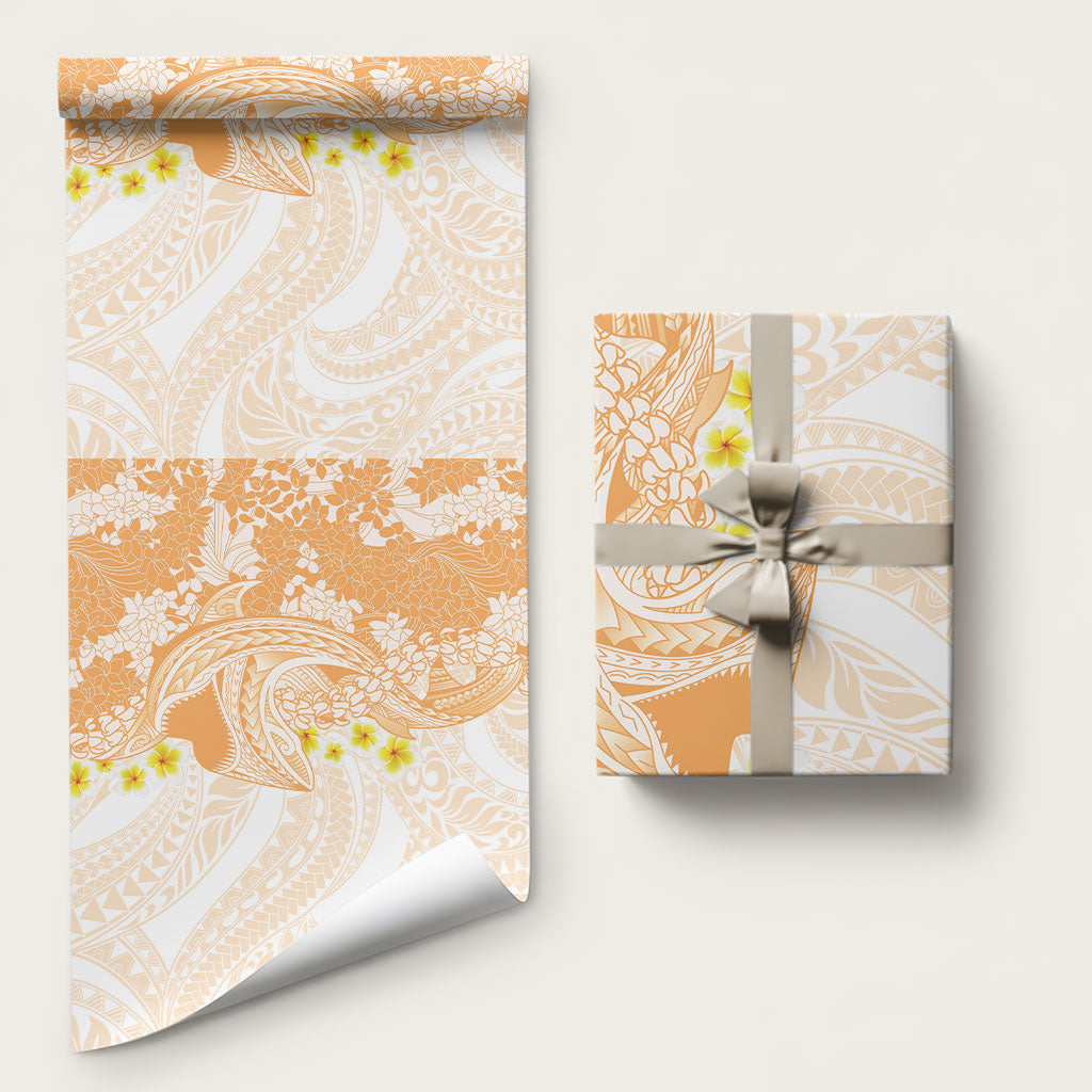 Orange Hawaii Shark Tattoo Wrapping Paper Puakenikeni Lei Plumeria Polynesian Pattern