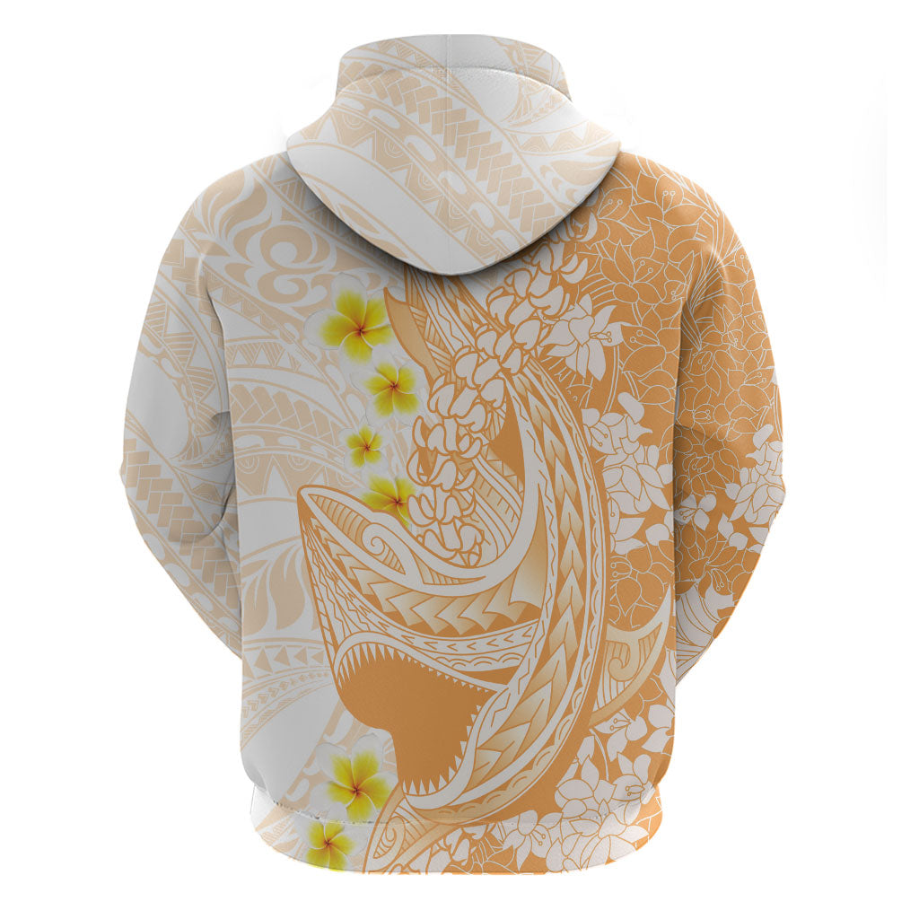 Orange Hawaii Shark Tattoo Zip Hoodie Puakenikeni Lei Plumeria Polynesian Pattern LT14 - Polynesian Pride