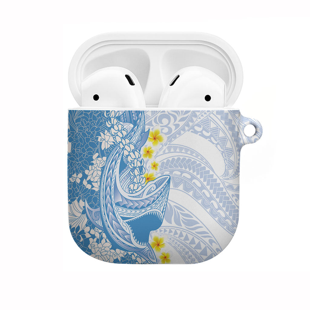Blue Hawaii Shark Tattoo AirPods Case Puakenikeni Lei Plumeria Polynesian Pattern LT14 Blue - Polynesian Pride