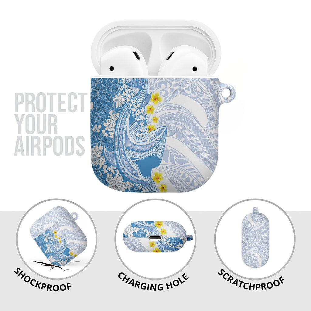 Blue Hawaii Shark Tattoo AirPods Case Puakenikeni Lei Plumeria Polynesian Pattern LT14 - Polynesian Pride