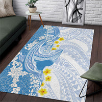 Blue Hawaii Shark Tattoo Area Rug Puakenikeni Lei Plumeria Polynesian Pattern