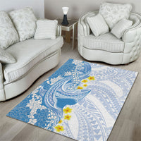 Blue Hawaii Shark Tattoo Area Rug Puakenikeni Lei Plumeria Polynesian Pattern