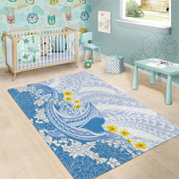 Blue Hawaii Shark Tattoo Area Rug Puakenikeni Lei Plumeria Polynesian Pattern