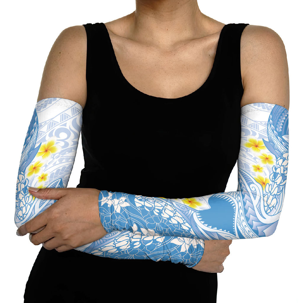 Blue Hawaii Shark Tattoo Arm Sleeves Puakenikeni Lei Plumeria Polynesian Pattern LT14 - Polynesian Pride