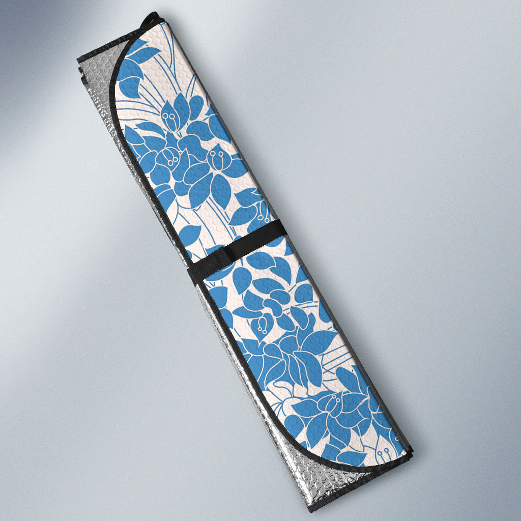 Blue Hawaii Shark Tattoo Auto Sun Shade Puakenikeni Lei Plumeria Polynesian Pattern LT14 - Polynesian Pride