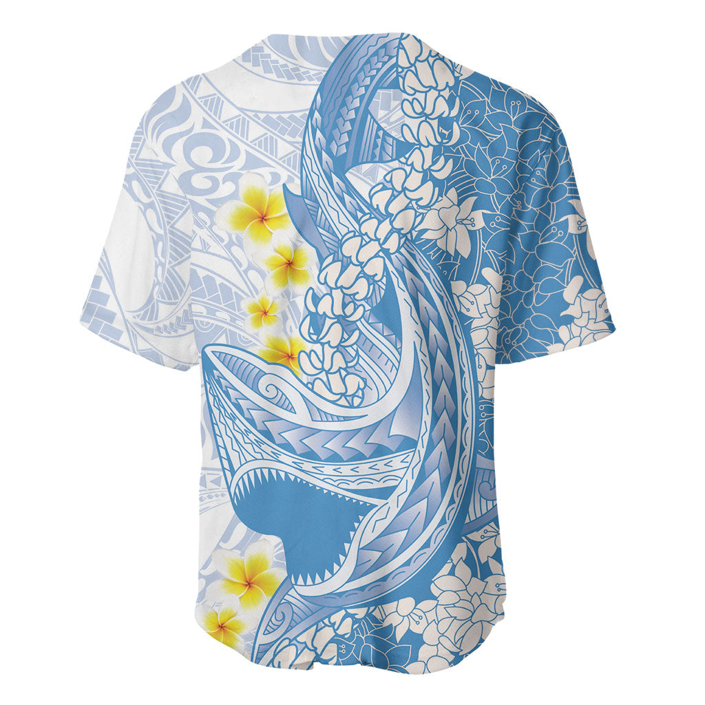 Blue Hawaii Shark Tattoo Baseball Jersey Puakenikeni Lei Plumeria Polynesian Pattern LT14 - Polynesian Pride