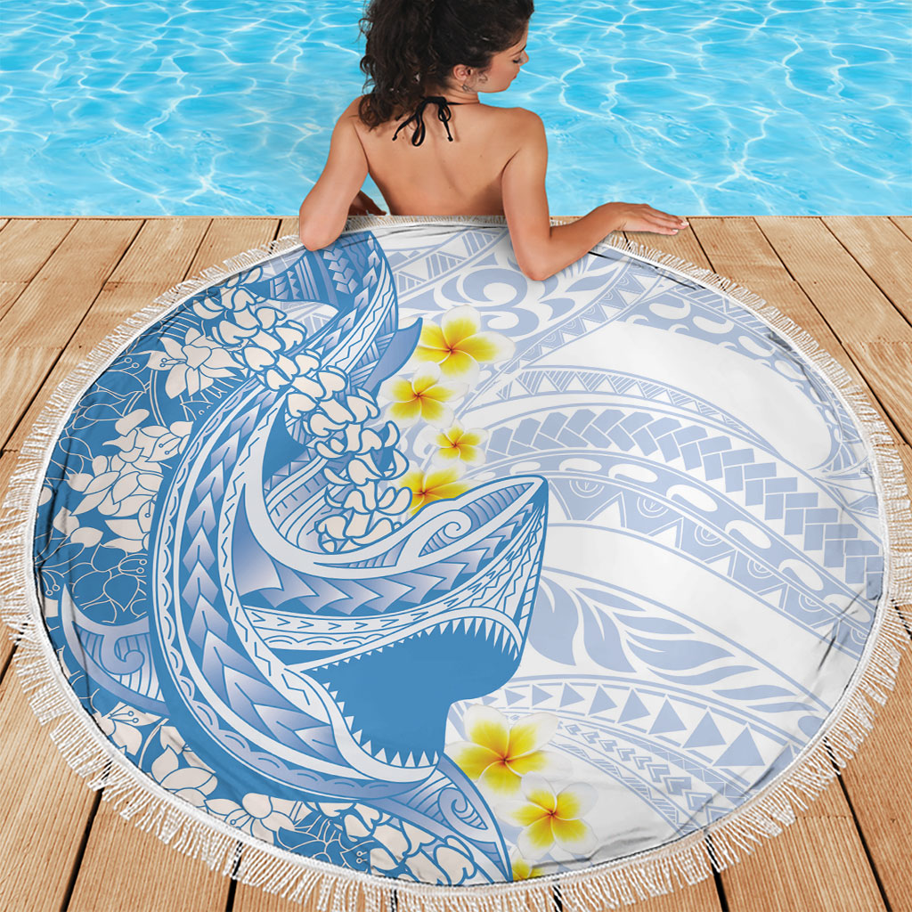 Blue Hawaii Shark Tattoo Beach Blanket Puakenikeni Lei Plumeria Polynesian Pattern LT14 - Polynesian Pride