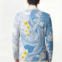 Blue Hawaii Shark Tattoo Blazer Puakenikeni Lei Plumeria Polynesian Pattern LT14 - Polynesian Pride