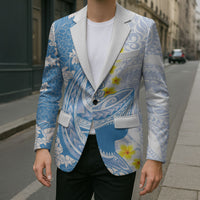 Blue Hawaii Shark Tattoo Blazer Puakenikeni Lei Plumeria Polynesian Pattern LT14 - Polynesian Pride