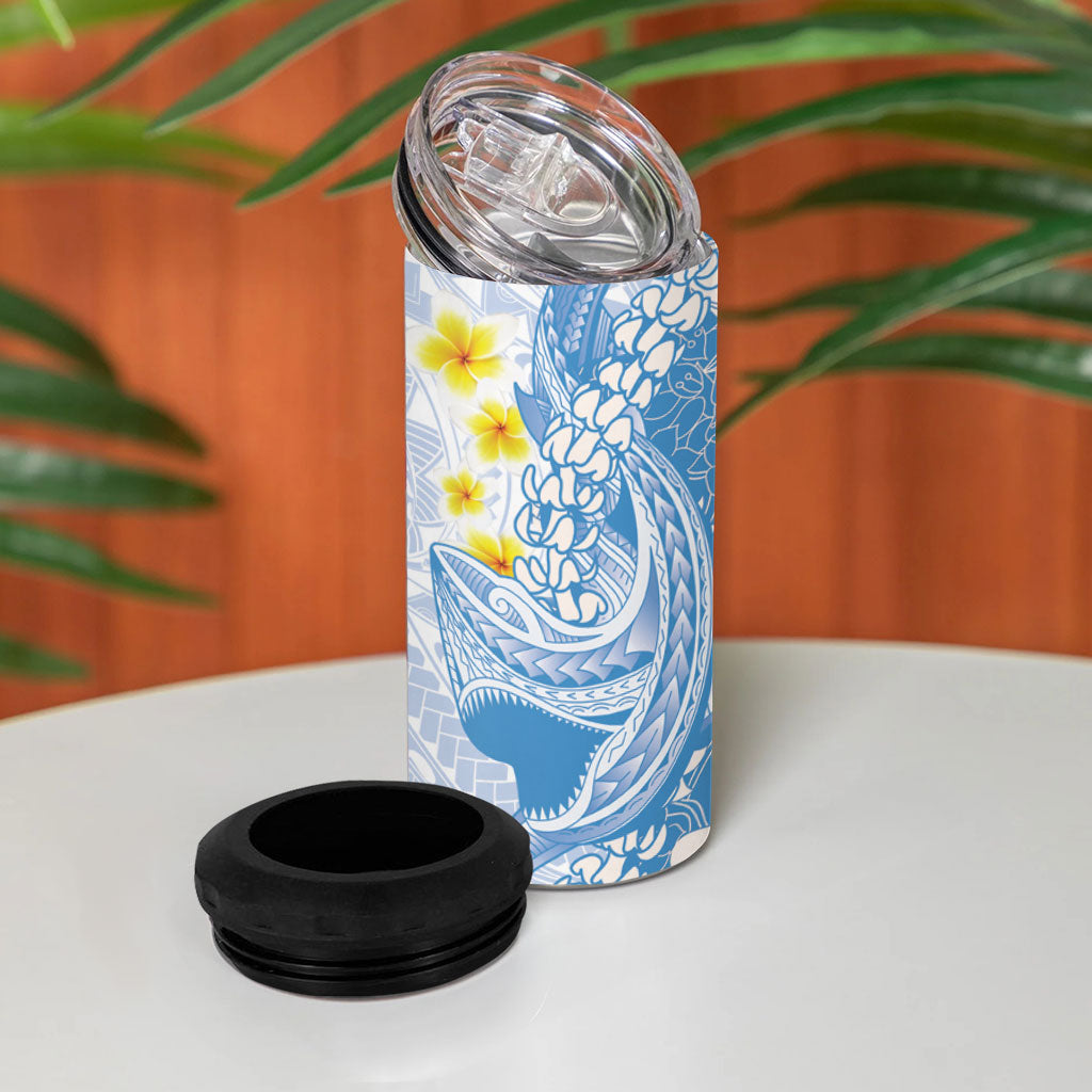 Blue Hawaii Shark Tattoo 4 in 1 Can Cooler Tumbler Puakenikeni Lei Plumeria Polynesian Pattern LT14 - Polynesian Pride