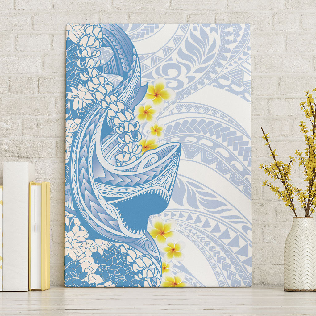 Blue Hawaii Shark Tattoo Canvas Wall Art Puakenikeni Lei Plumeria Polynesian Pattern