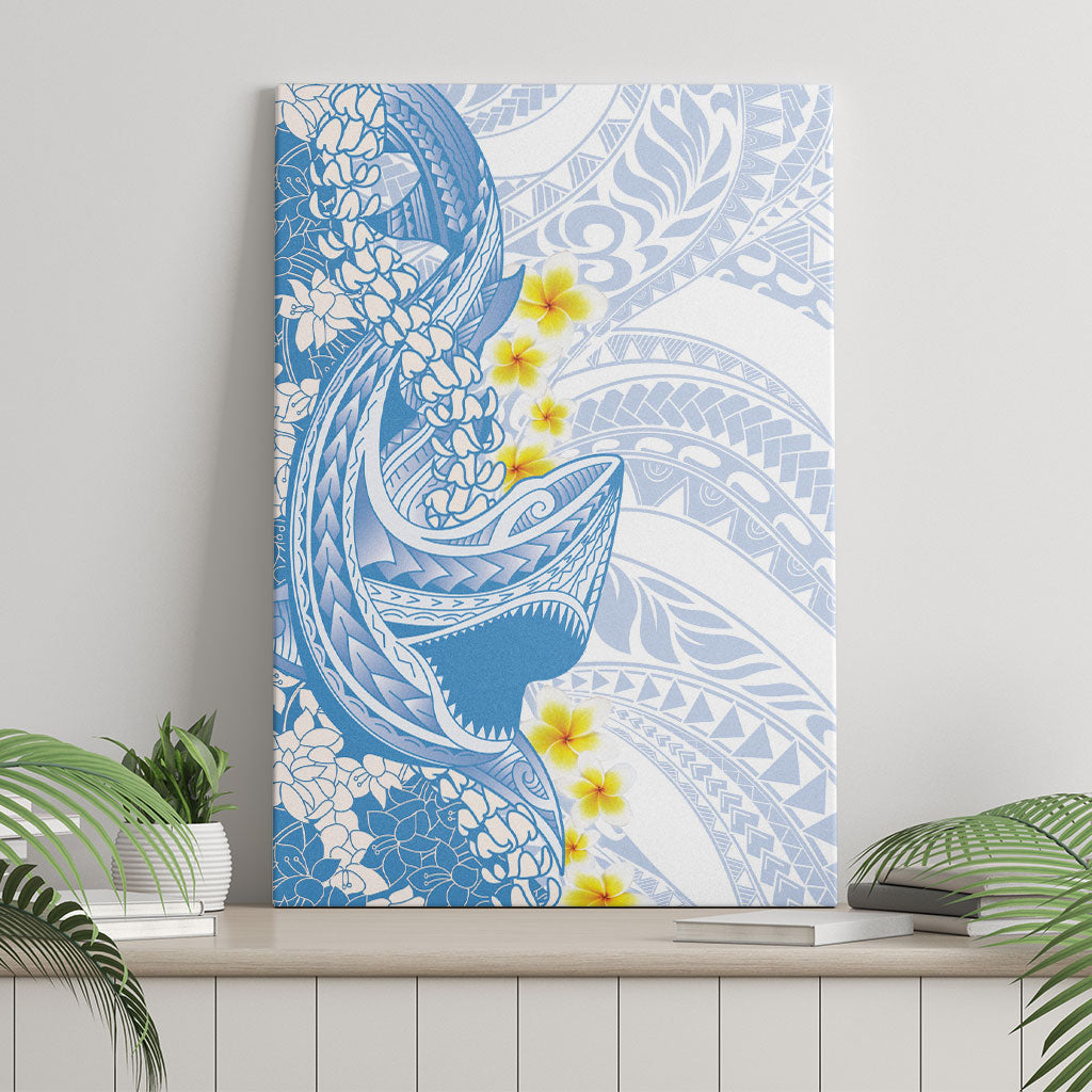 Blue Hawaii Shark Tattoo Canvas Wall Art Puakenikeni Lei Plumeria Polynesian Pattern
