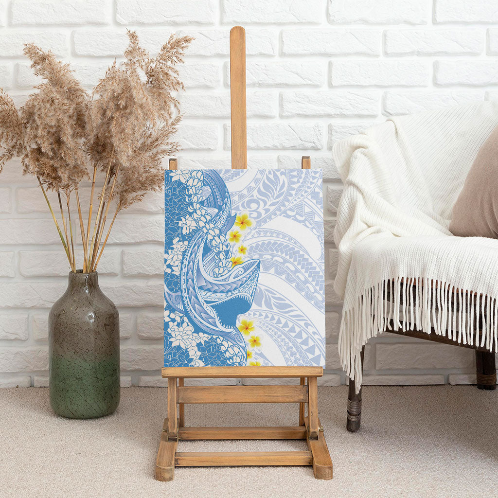 Blue Hawaii Shark Tattoo Canvas Wall Art Puakenikeni Lei Plumeria Polynesian Pattern