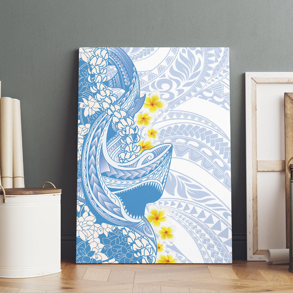 Blue Hawaii Shark Tattoo Canvas Wall Art Puakenikeni Lei Plumeria Polynesian Pattern