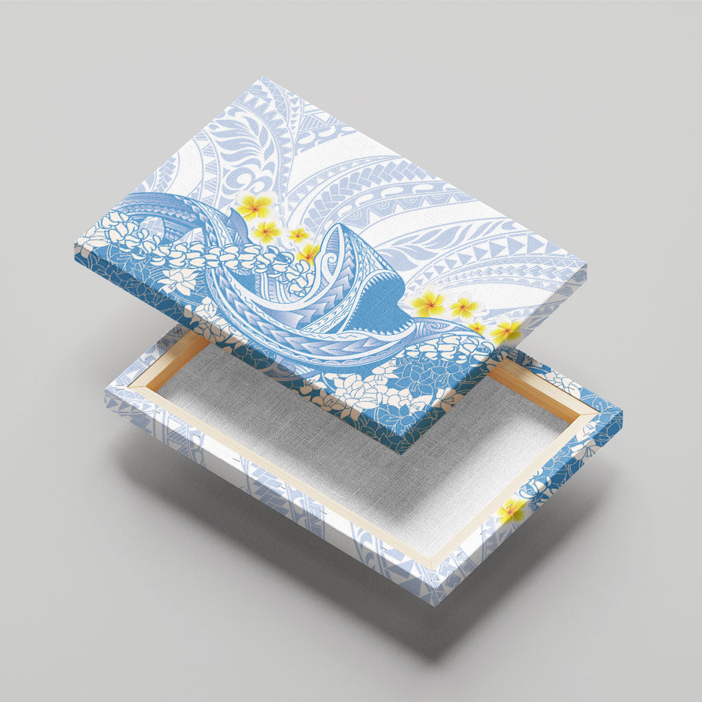 Blue Hawaii Shark Tattoo Canvas Wall Art Puakenikeni Lei Plumeria Polynesian Pattern