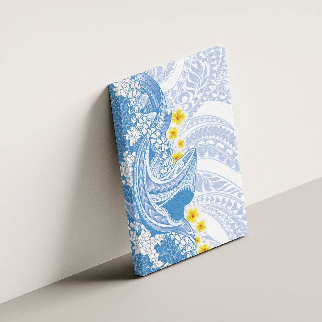 Blue Hawaii Shark Tattoo Canvas Wall Art Puakenikeni Lei Plumeria Polynesian Pattern