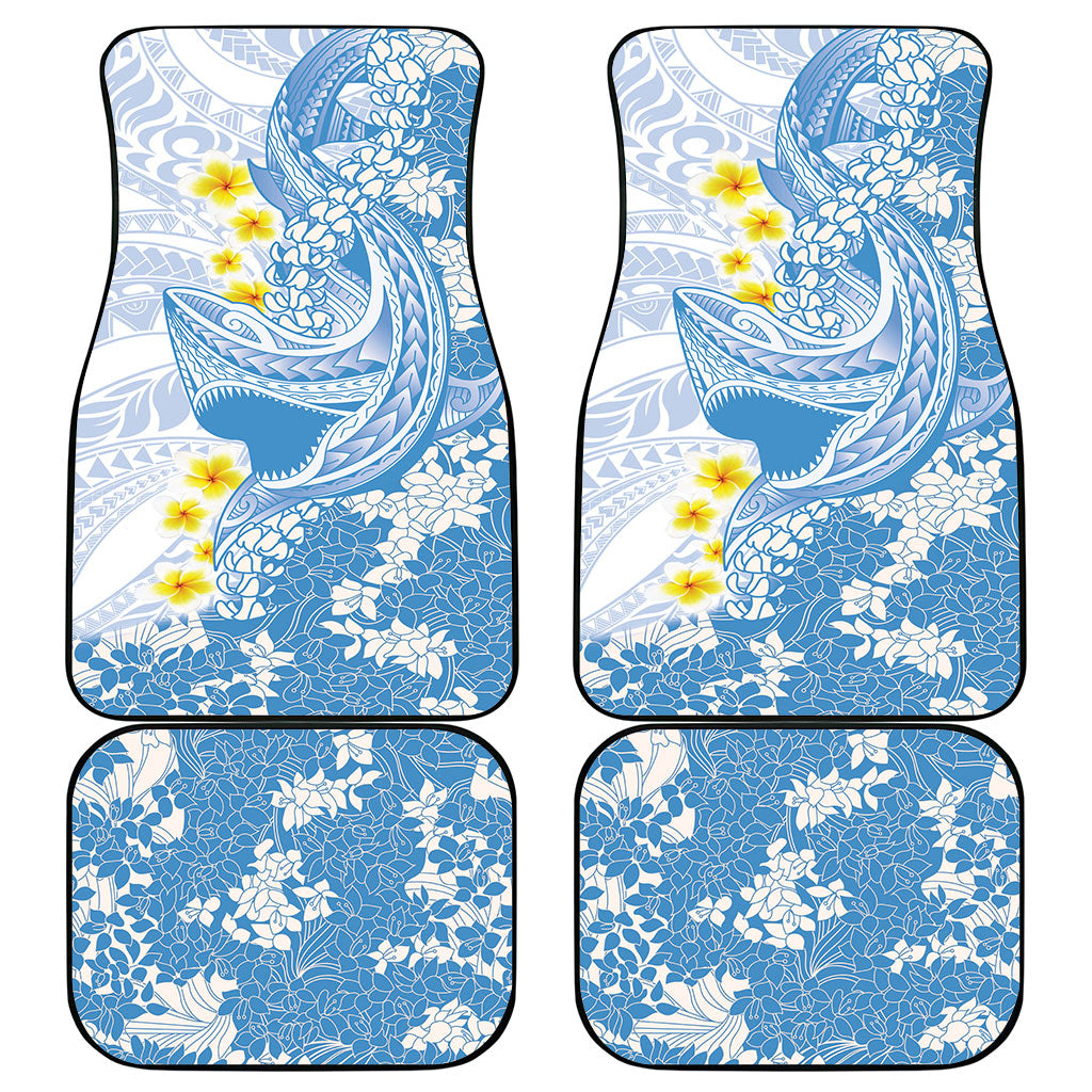 Blue Hawaii Shark Tattoo Car Mats Puakenikeni Lei Plumeria Polynesian Pattern LT14 - Polynesian Pride