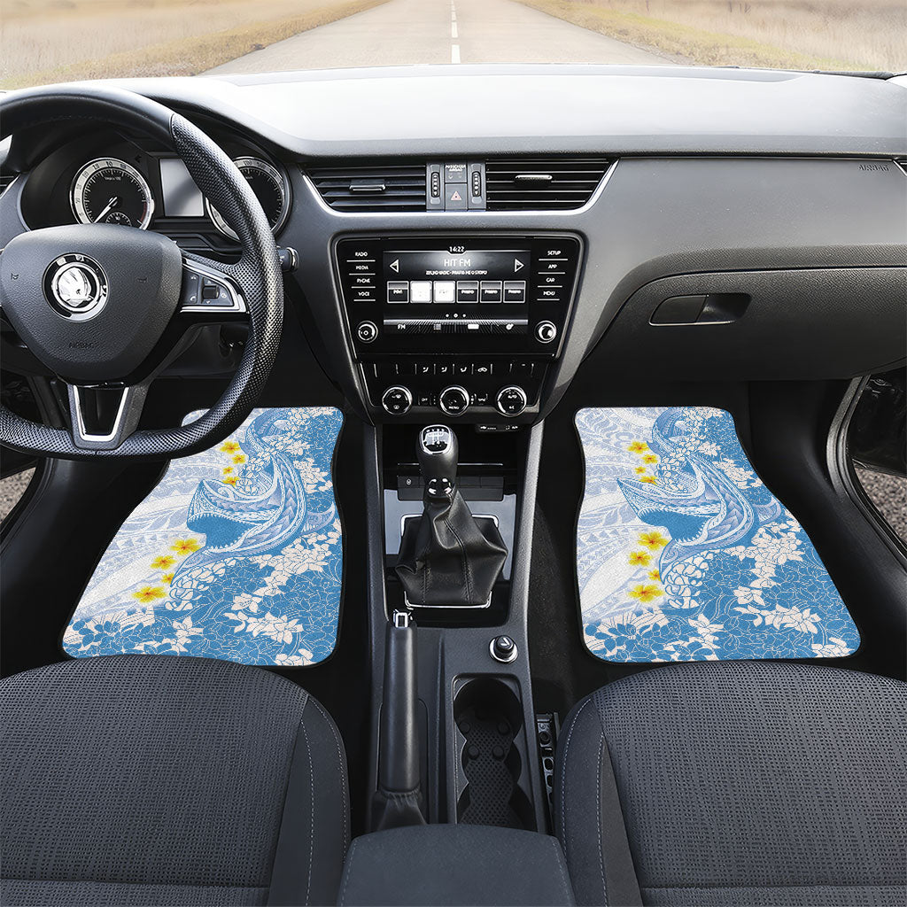 Blue Hawaii Shark Tattoo Car Mats Puakenikeni Lei Plumeria Polynesian Pattern LT14 Set 2pcs - Front Blue - Polynesian Pride