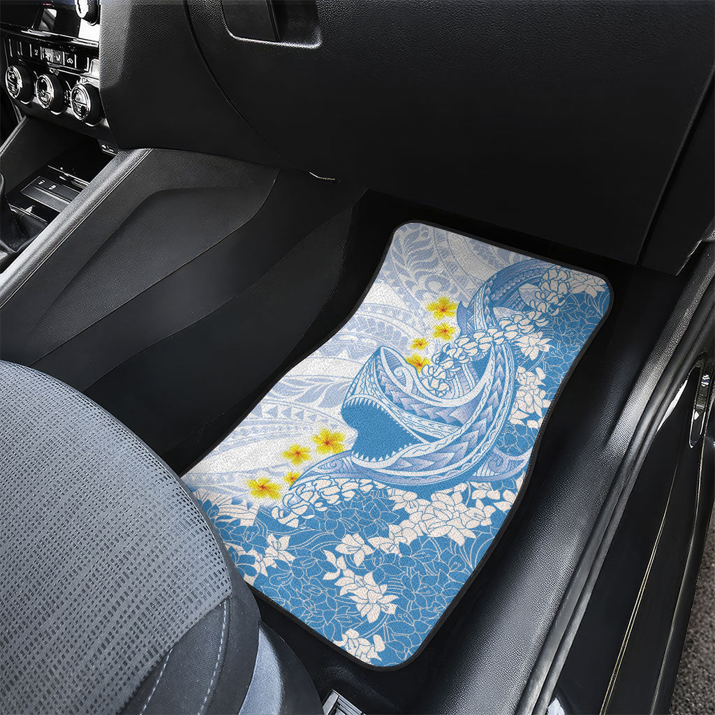 Blue Hawaii Shark Tattoo Car Mats Puakenikeni Lei Plumeria Polynesian Pattern LT14 - Polynesian Pride