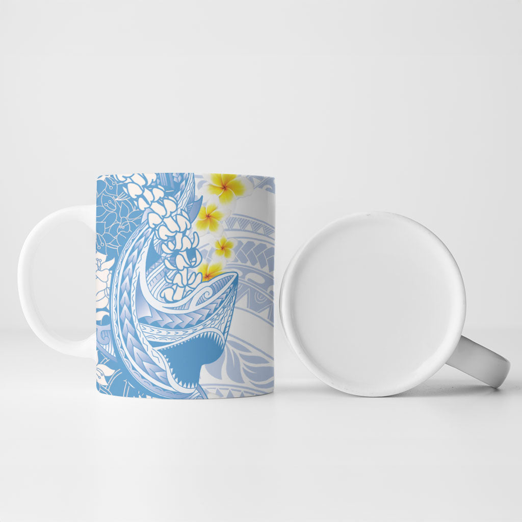 Blue Hawaii Shark Tattoo Ceramic Mug Puakenikeni Lei Plumeria Polynesian Pattern LT14 - Polynesian Pride