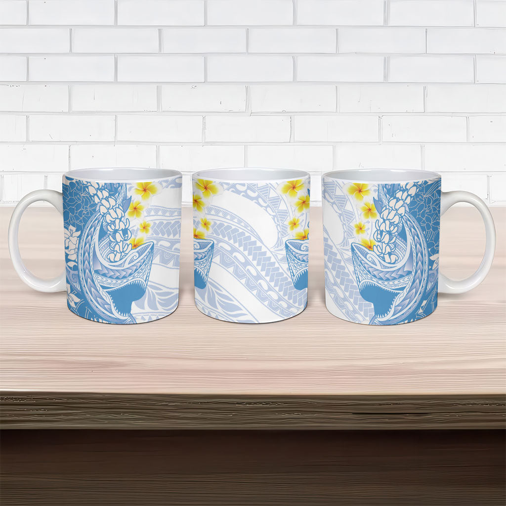 Blue Hawaii Shark Tattoo Ceramic Mug Puakenikeni Lei Plumeria Polynesian Pattern LT14 - Polynesian Pride