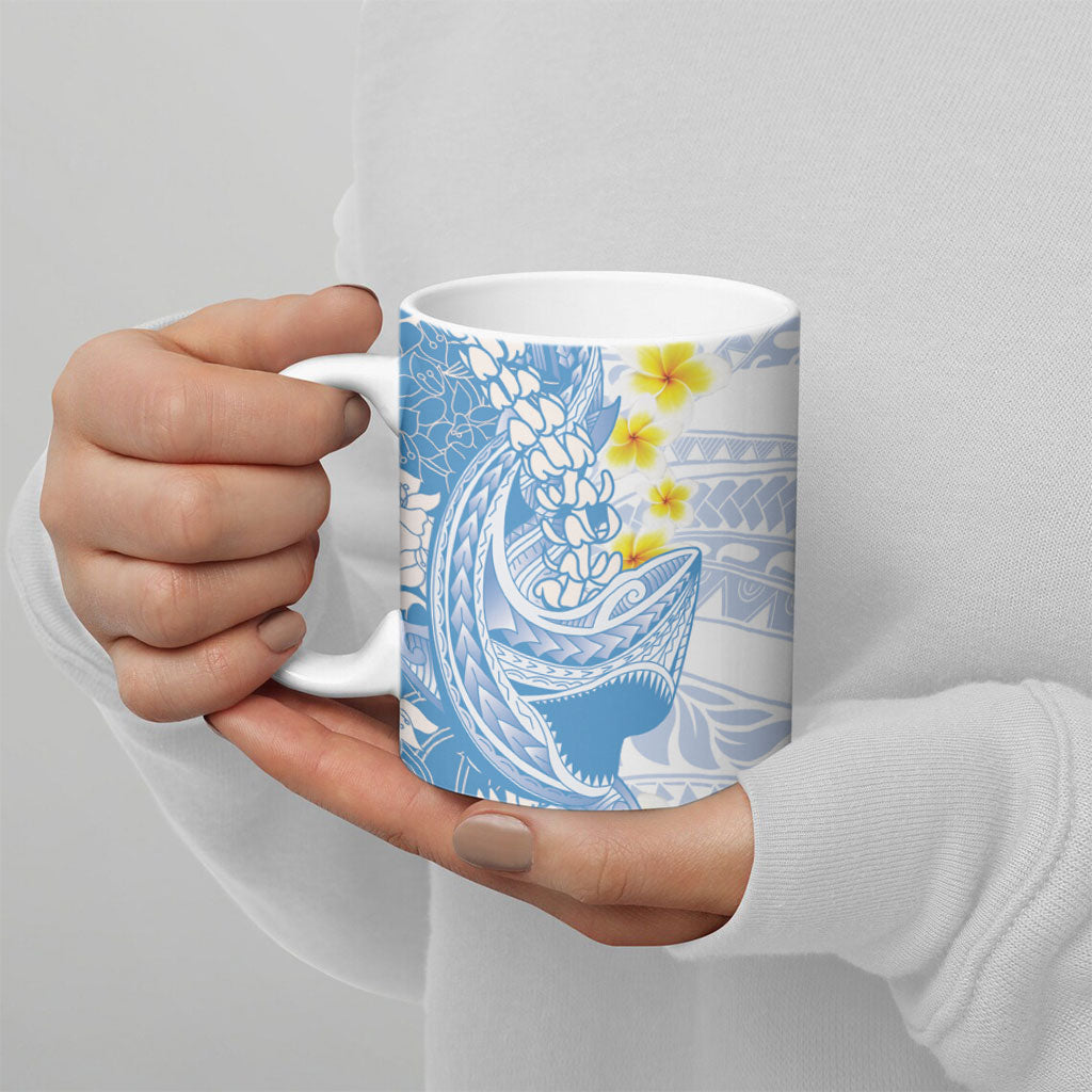 Blue Hawaii Shark Tattoo Ceramic Mug Puakenikeni Lei Plumeria Polynesian Pattern LT14 - Polynesian Pride