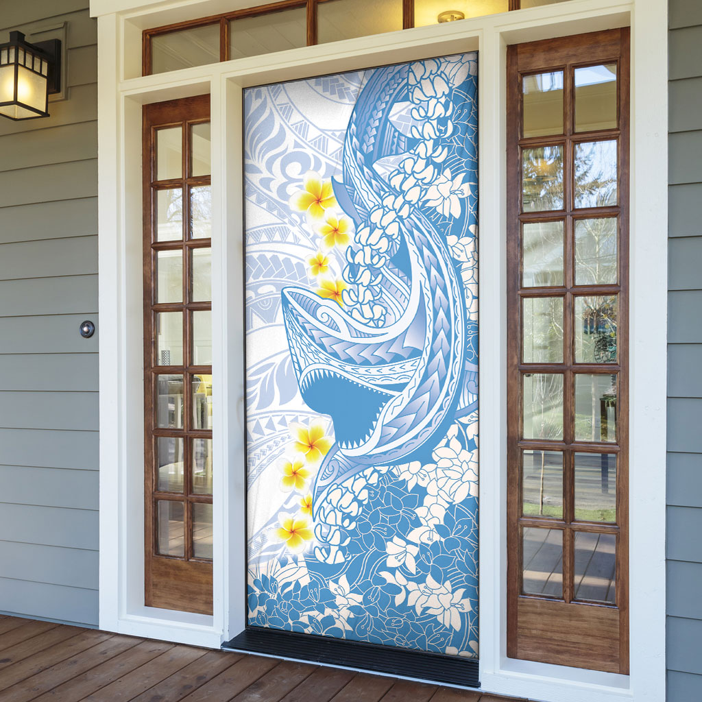 Blue Hawaii Shark Tattoo Door Cover Puakenikeni Lei Plumeria Polynesian Pattern LT14 - Polynesian Pride