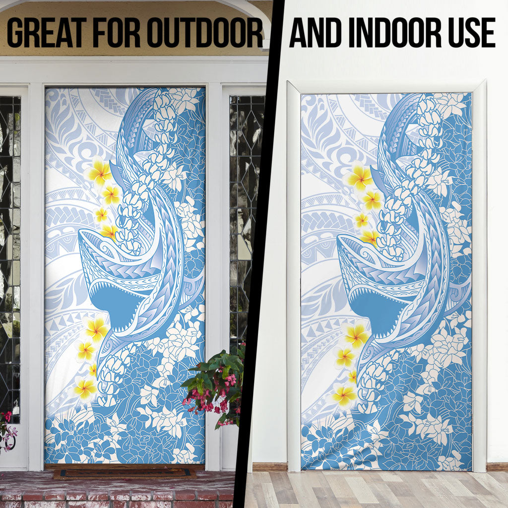 Blue Hawaii Shark Tattoo Door Cover Puakenikeni Lei Plumeria Polynesian Pattern LT14 - Polynesian Pride