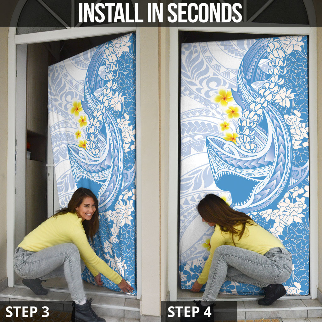 Blue Hawaii Shark Tattoo Door Cover Puakenikeni Lei Plumeria Polynesian Pattern LT14 - Polynesian Pride