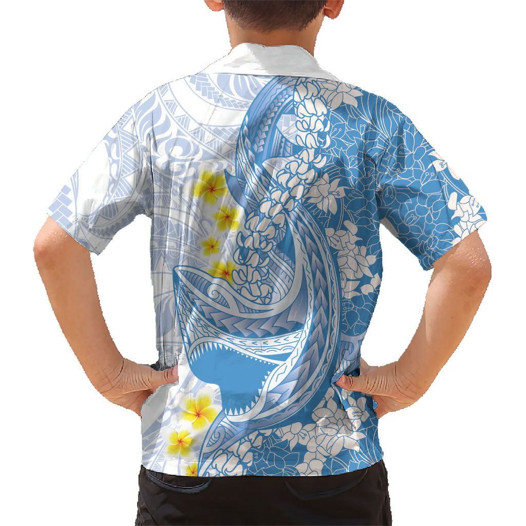 Blue Hawaii Shark Tattoo Family Matching Long Sleeve Bodycon Dress and Hawaiian Shirt Puakenikeni Lei Plumeria Polynesian Pattern