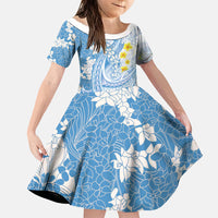 Blue Hawaii Shark Tattoo Family Matching Tank Maxi Dress and Hawaiian Shirt Puakenikeni Lei Plumeria Polynesian Pattern