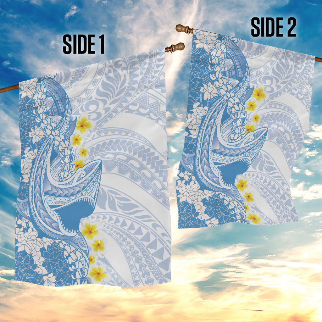 Blue Hawaii Shark Tattoo Garden Flag Puakenikeni Lei Plumeria Polynesian Pattern LT14 - Polynesian Pride