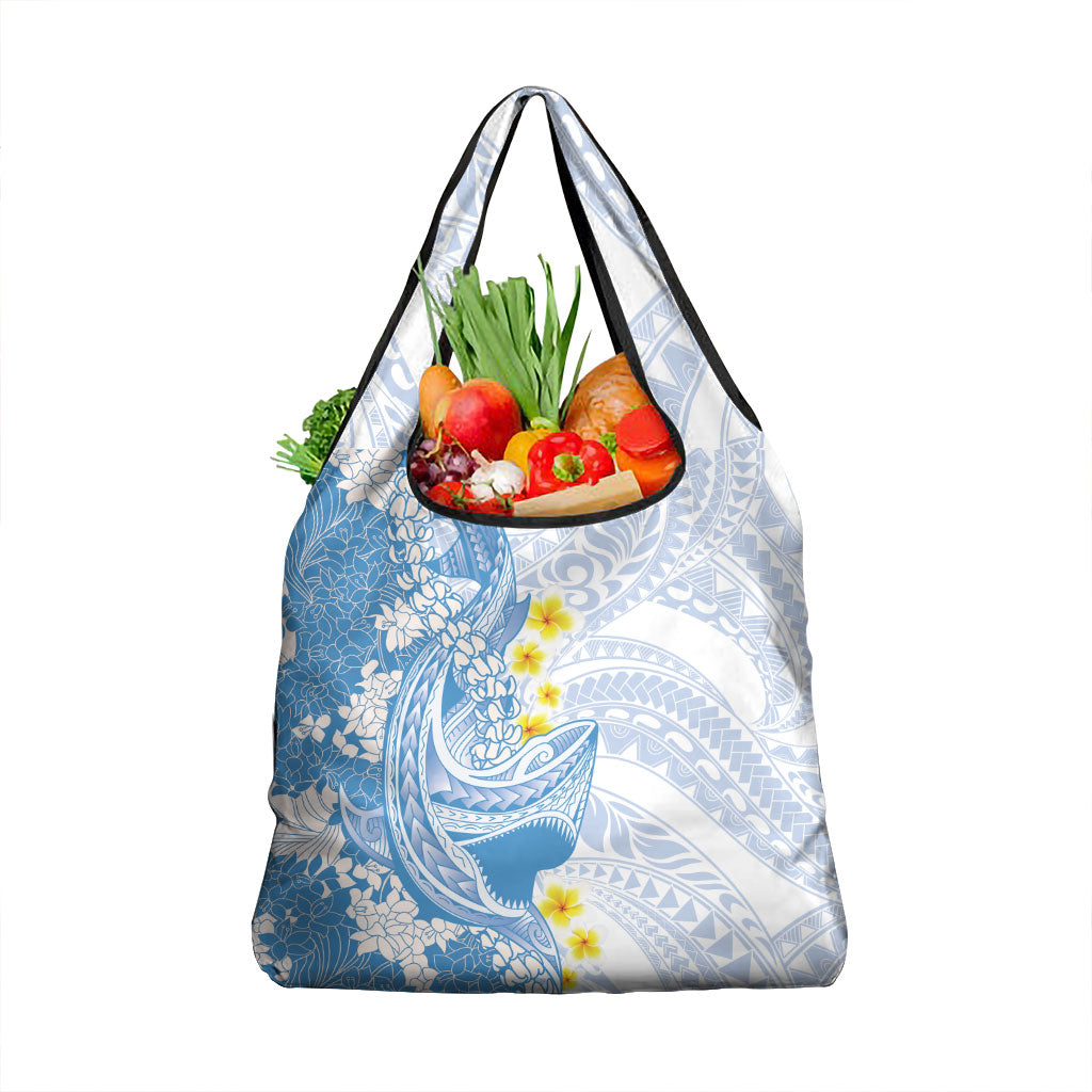 Blue Hawaii Shark Tattoo Grocery Bag Puakenikeni Lei Plumeria Polynesian Pattern LT14 1-pack One Size Blue - Polynesian Pride
