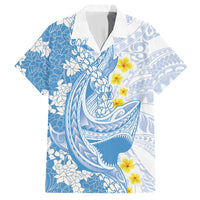 Blue Hawaii Shark Tattoo Hawaiian Shirt Puakenikeni Lei Plumeria Polynesian Pattern LT14 Blue - Polynesian Pride