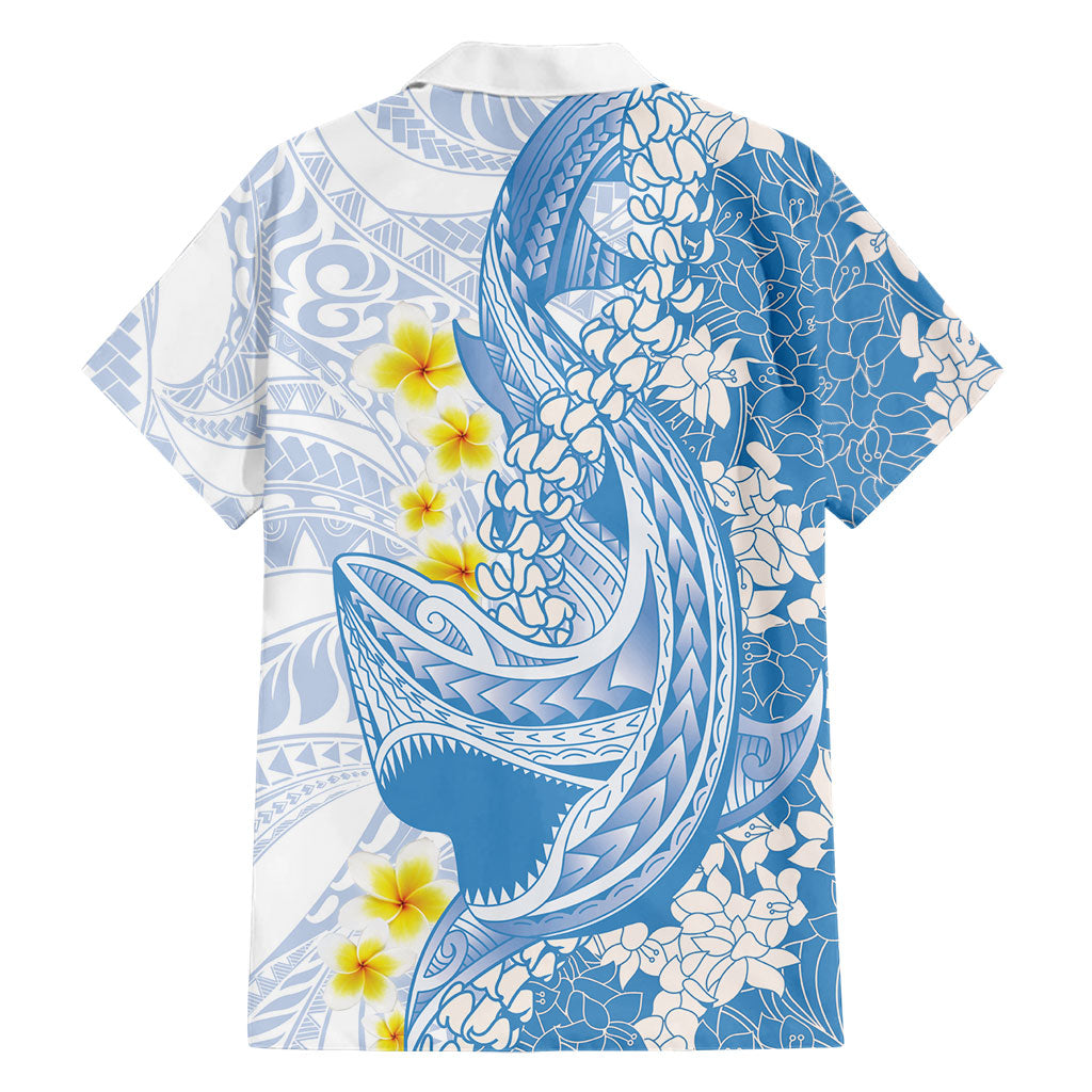 Blue Hawaii Shark Tattoo Hawaiian Shirt Puakenikeni Lei Plumeria Polynesian Pattern LT14 - Polynesian Pride