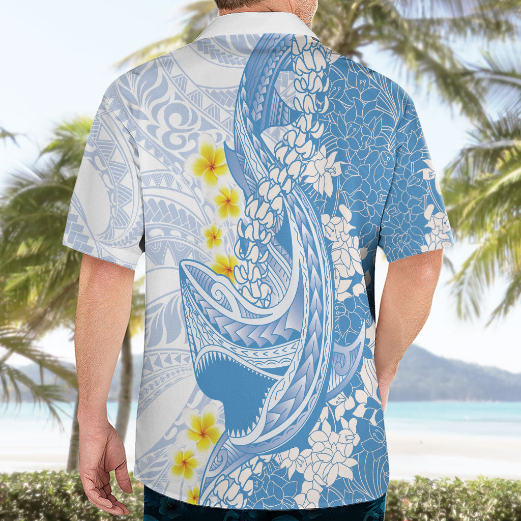 Blue Hawaii Shark Tattoo Hawaiian Shirt Puakenikeni Lei Plumeria Polynesian Pattern LT14 - Polynesian Pride